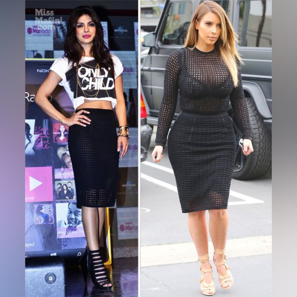 🖤 Kim kardashian LINE THE BRAND pencil knee length mesh black skirt M high waist